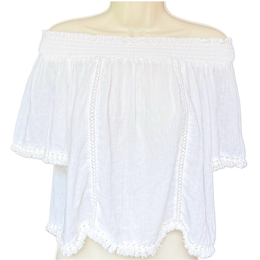 Aerie Smocked Off-shoulder Blouse | White | S